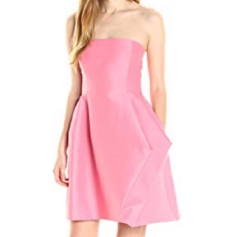 HALSTON HERITAGE silk faille peony pink short cocktail dress